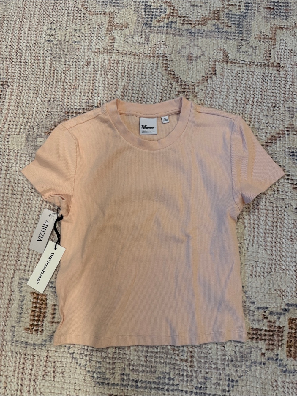 TNA Short Sleeve Ribbed Tee in Pale Pink